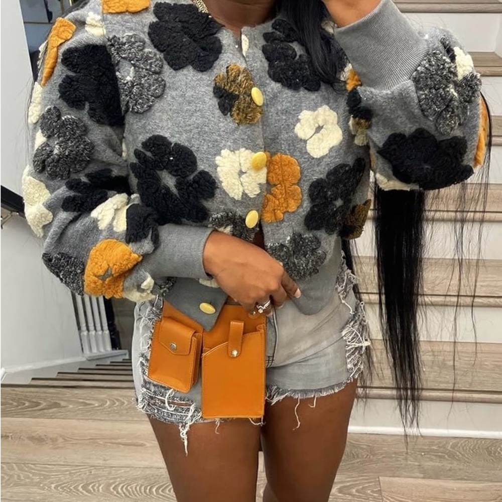 Floral Patterned Gray Jacket